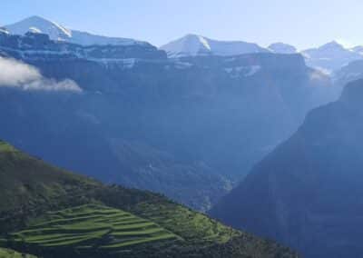 Monte Perdido de frente con pradera verde en primer plano en Ordesa
